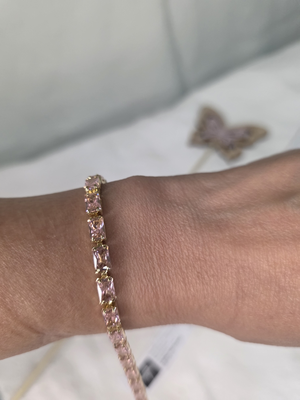 Gold Pink Crystal Tennis Bracelet - Women Jewelry
